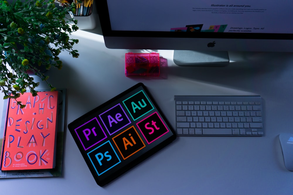 Graphic design tools and branding work on a tablet